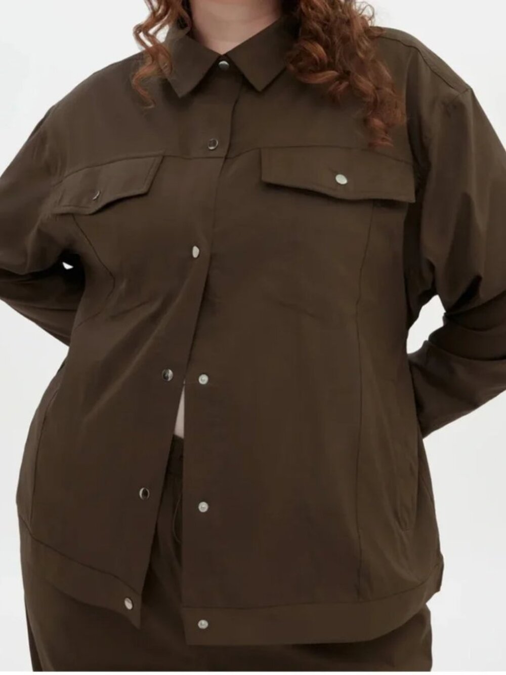 NWT Girlfriend Collective Wendy Tie Shacket Chestnut Brown Size Medium